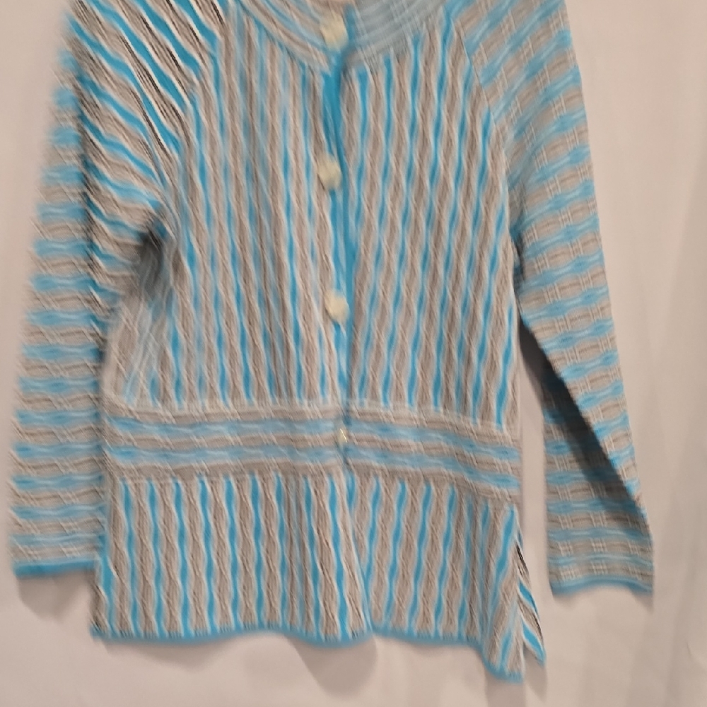 Misook Turquoise And White Patterned Cardigan - image 1